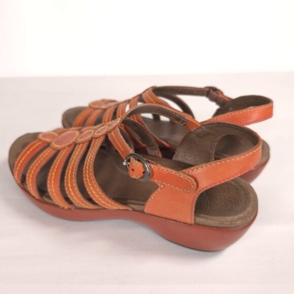 Dansko LEATHER Sandals Women Strappy Drea Tangerine Slingback Wedge EU 40 US 9.5 - Picture 5 of 13